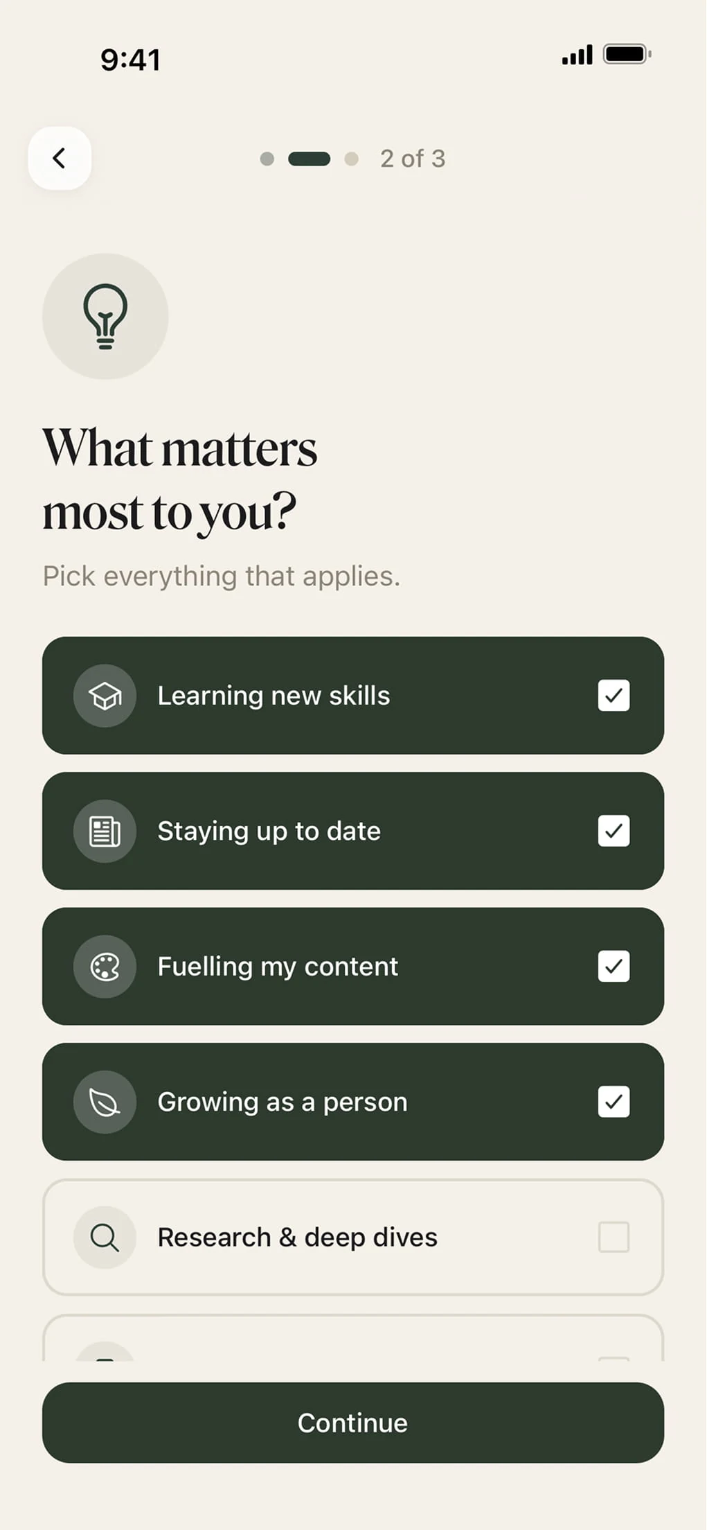 Bite onboarding, scrolled