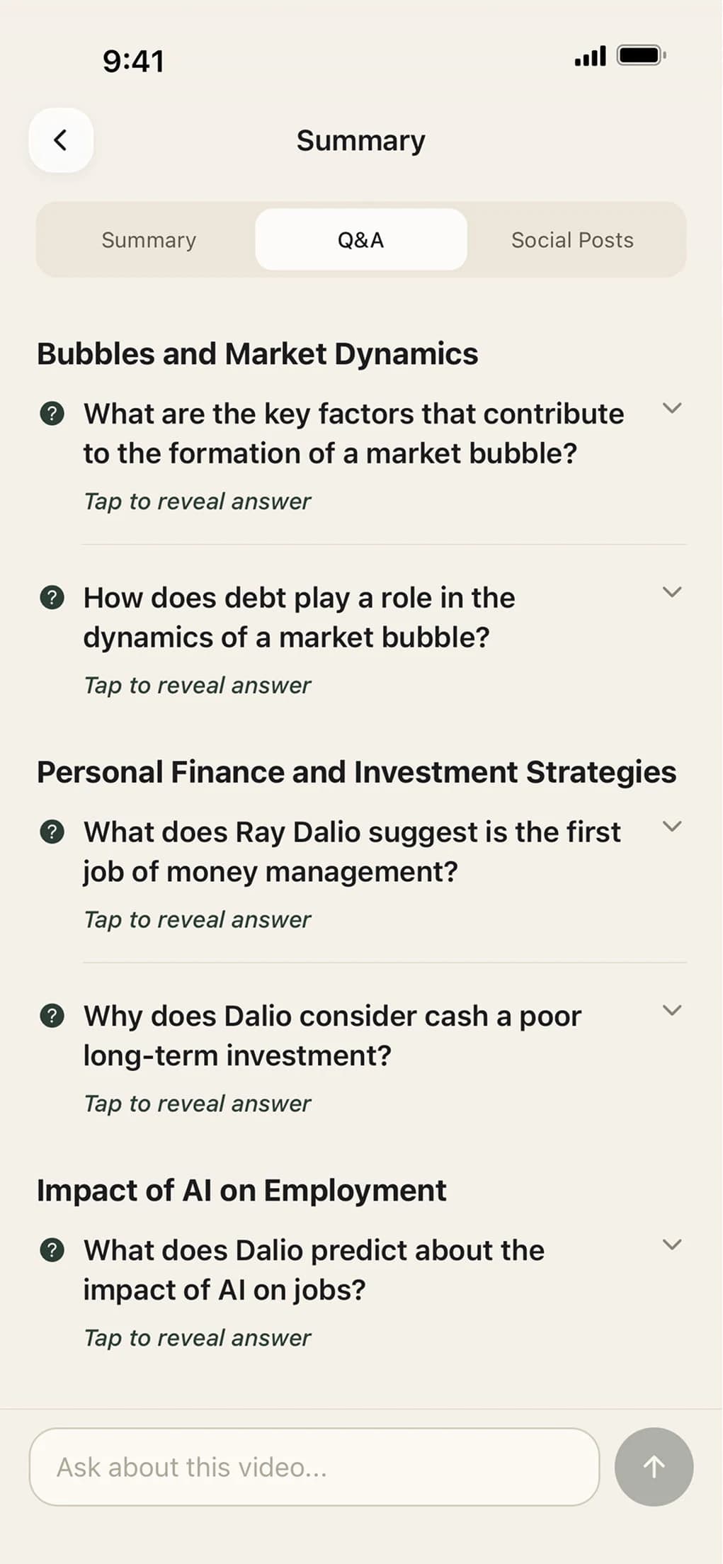 Bite suggested questions about the summary