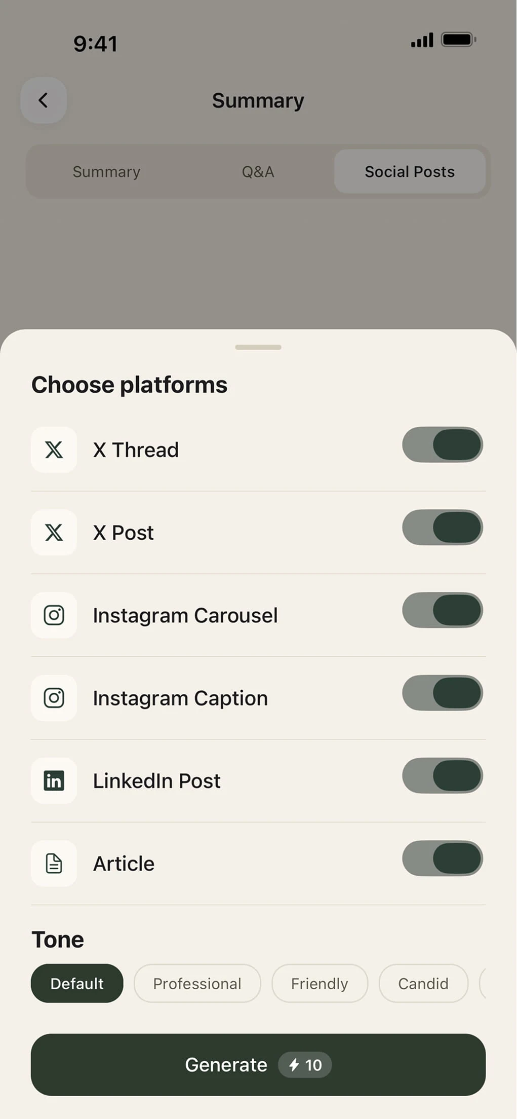 Bite social post format options
