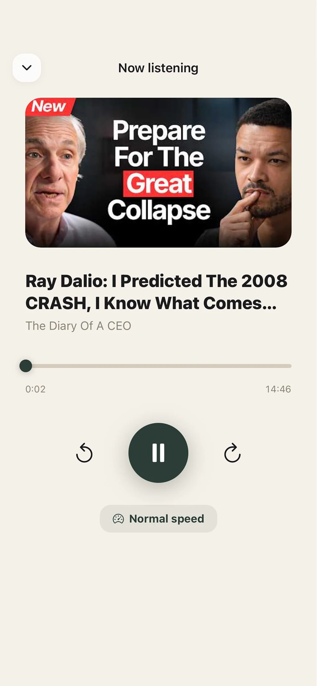 Bite audio mode playing the summary