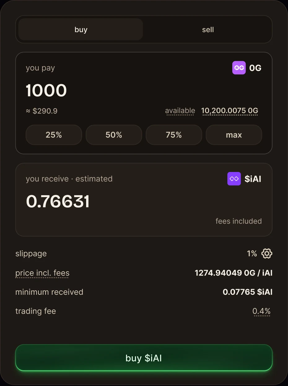 Trade panel filled in to buy $IAI