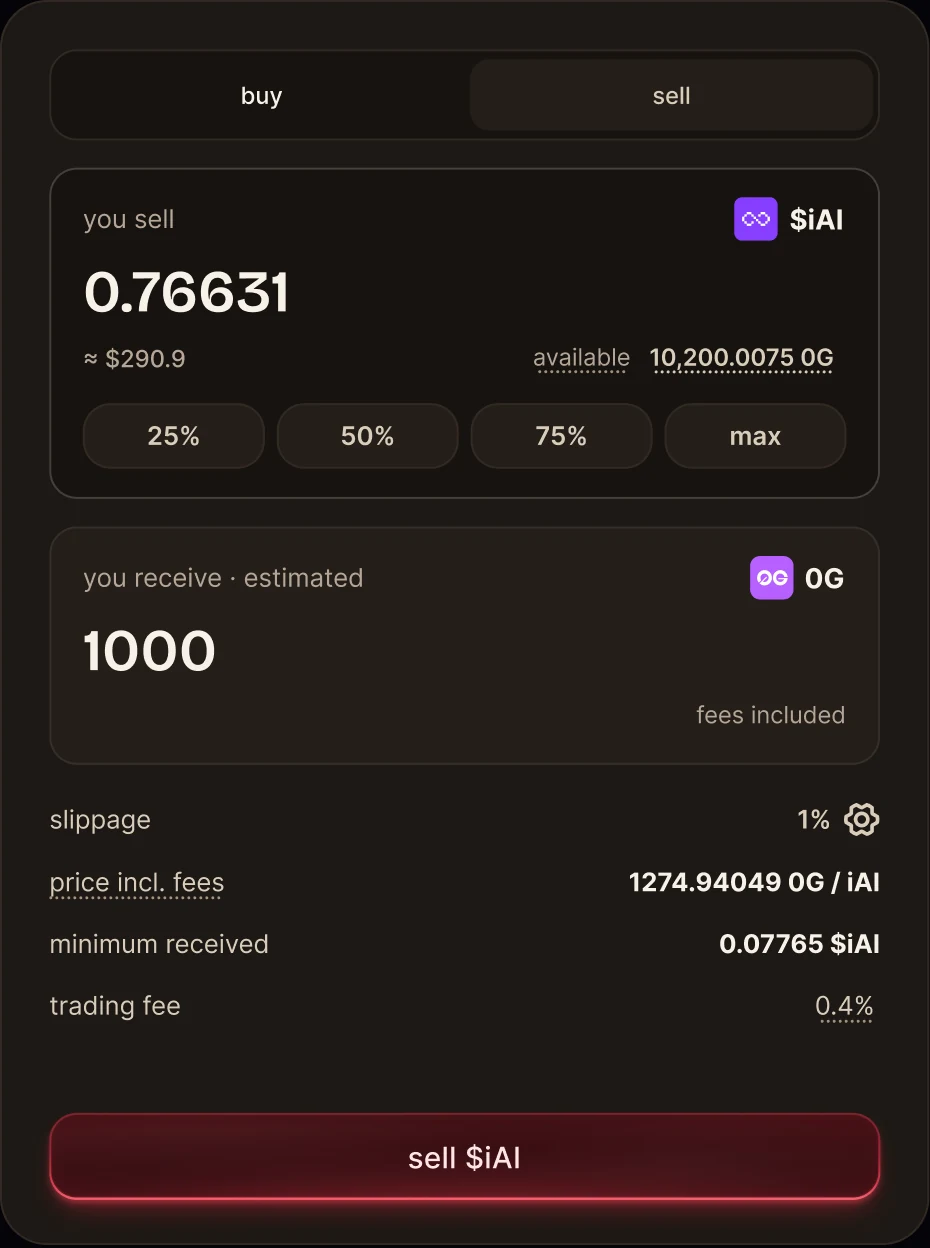 Trade panel filled in to sell $IAI