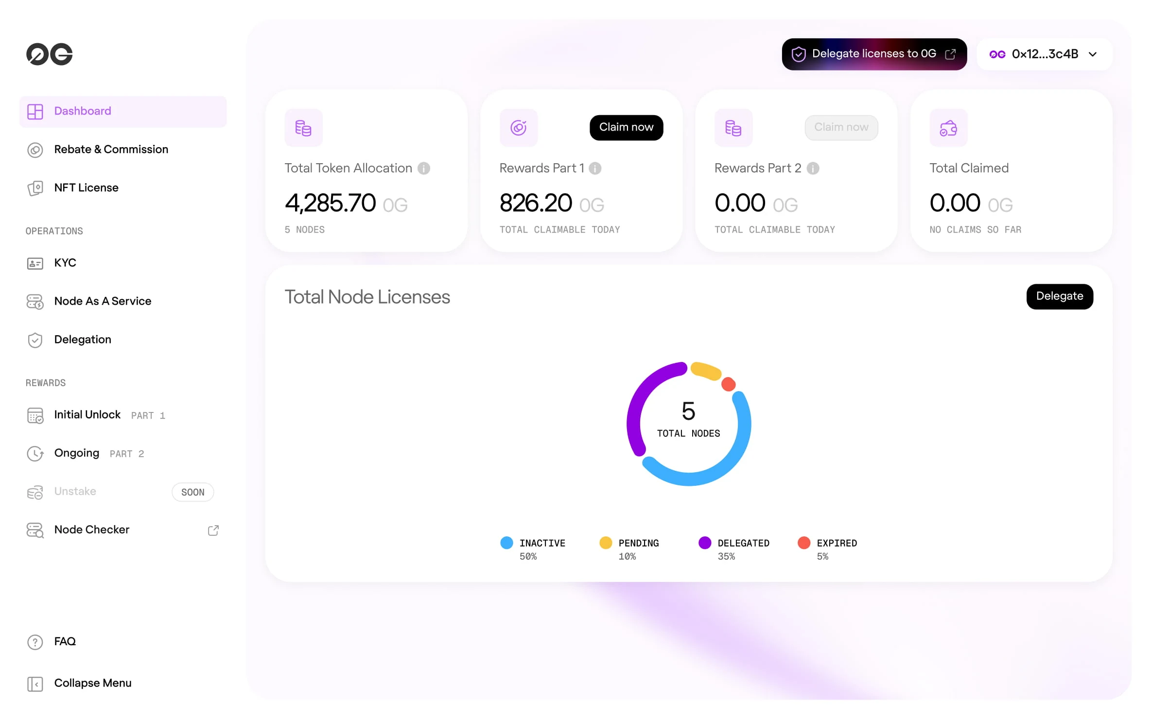 0G node portal, delegation and rewards