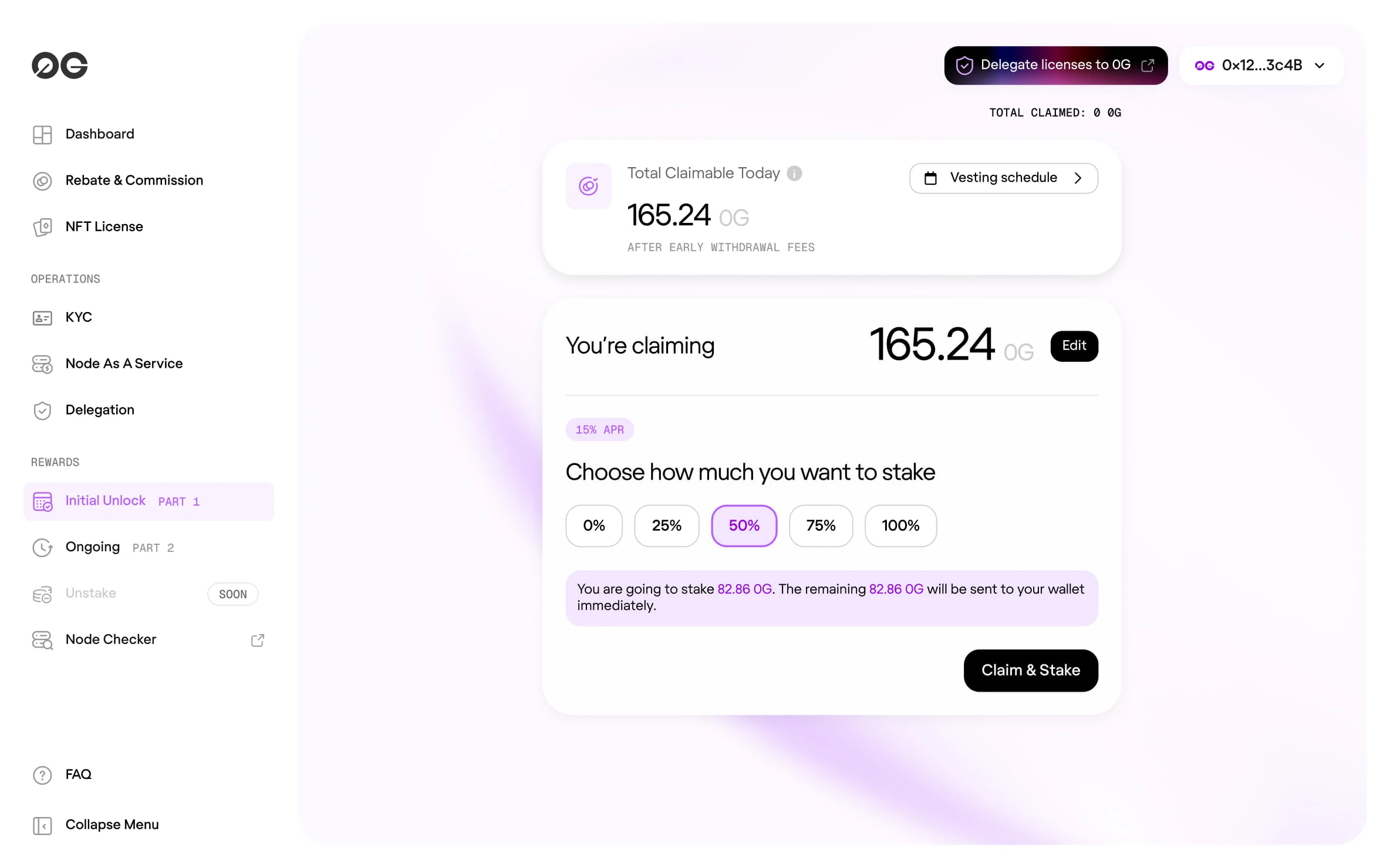 0G node portal, claiming rewards