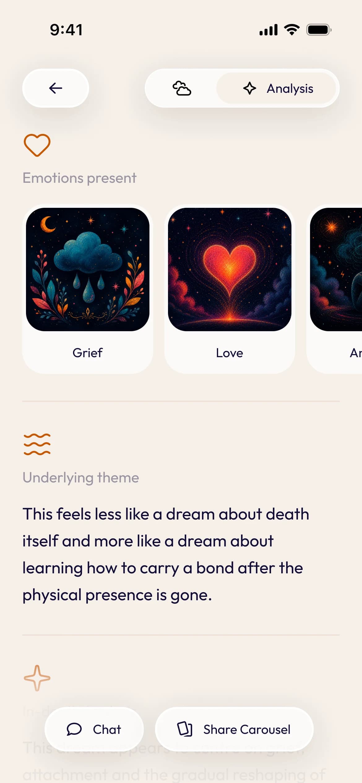 Ruya dream analysis showing emotions present as illustrated tiles