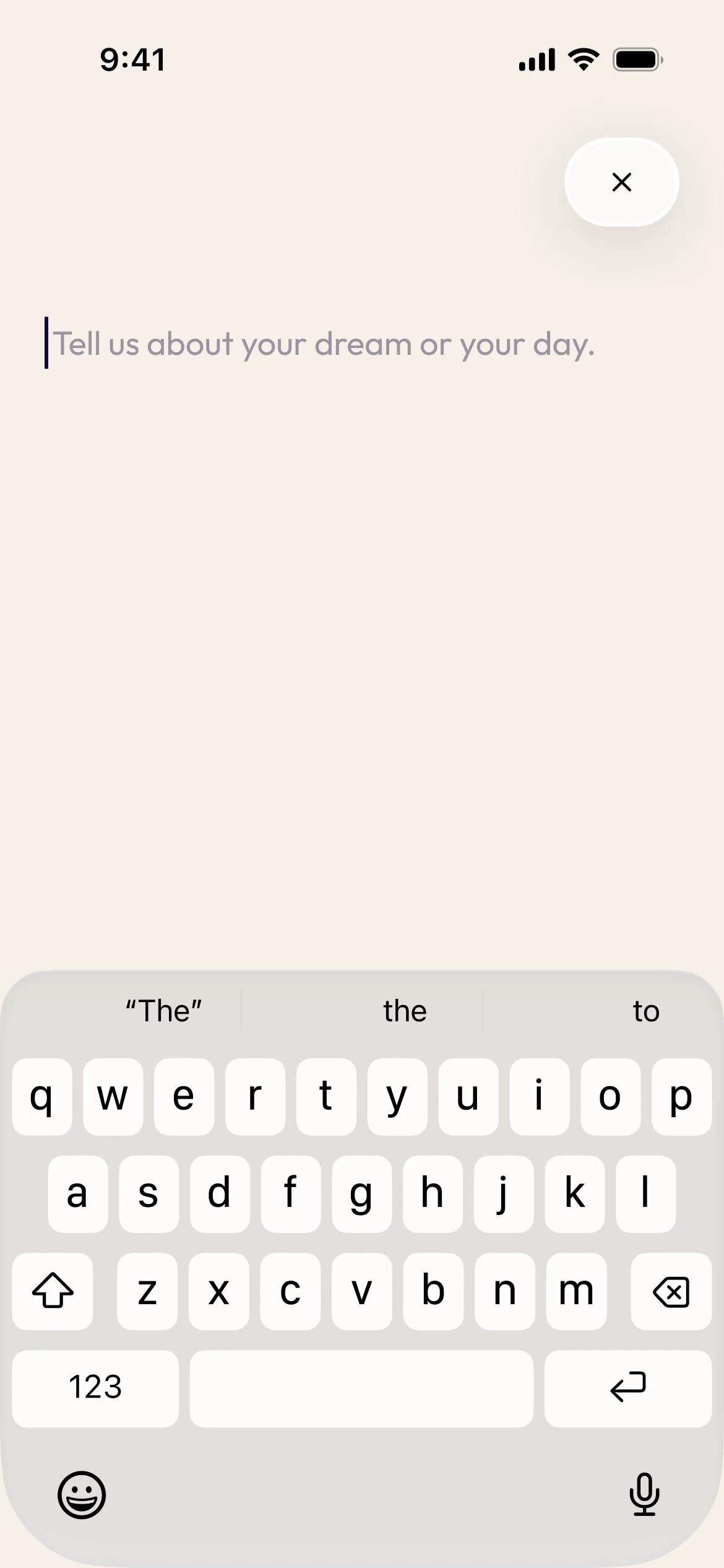 Ruya text entry mode with the keyboard open and a placeholder prompt
