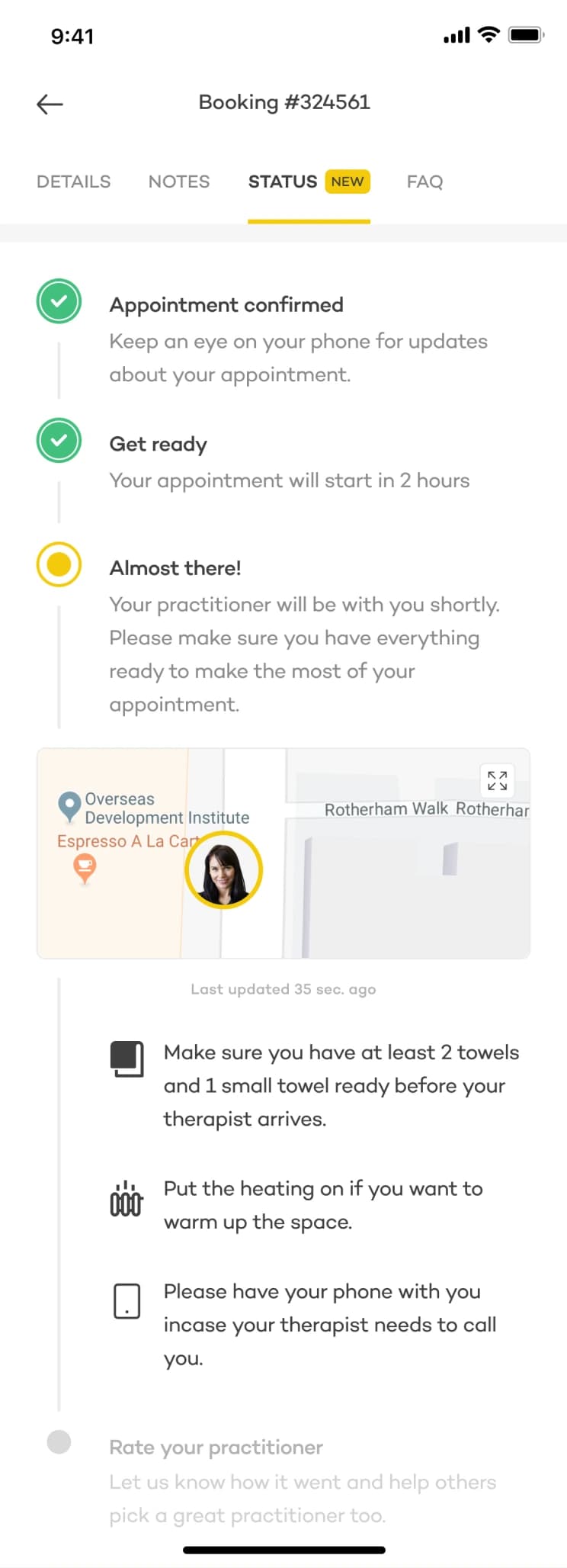 Urban appointment status and practitioner location tracking